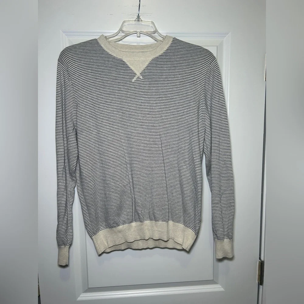 J. Crew Men's V-Neck Sweater - Navy and Cream Stripes